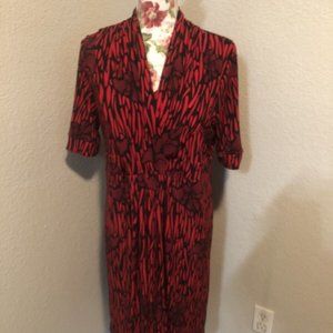 George Red & Black V-Neck Dress Stretch Size Large 12/14